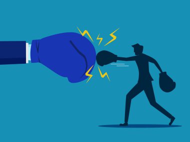 İş kavgası. Büyük elleri olan güçlü bir işadamı boksu. vektör