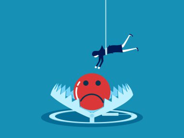 Üzücü bir tuzak. İş kadını acı çeken bir ikonu tuzağa düşürmeye çalışıyor. Vektör illüstrasyonu