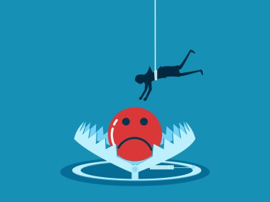 Izdırap tuzağı. İş kadını acı çeken bir ikonu tuzağa düşürmeye çalışıyor. Vektör illüstrasyonu