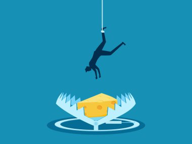 Aldatma. İş adamı kapana kısılmış peynirleri toplamaya çalışır. Vektör illüstrasyonu