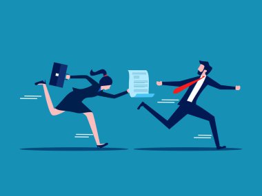 İş mesajlarını iletin. İş adamı evrakları meslektaşlarına verir. Vektör