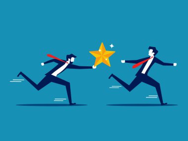 İş başarısı. İş adamı yıldızları koşu yapan meslektaşına veriyor. vektör