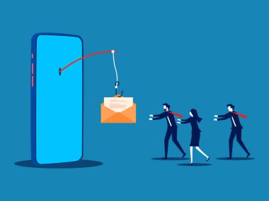 İş adamları haberlere aldanır. Akıllı telefon vektöründen kancaya takılı harf