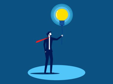 Bilgi, iş yapmanın ışığıdır. İş adamı karanlıkta görmek için elinde bir ampul tutuyor. vektör