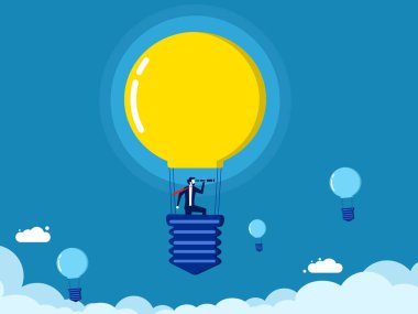 İş liderlerinin vizyonu. İş adamı bir balon vektöründe fırsat aramak için dürbün kullanır