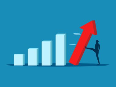 Büyümeye devam etmesi için işleri destekleyin. İş adamı büyüme oku vektörünü zorluyor