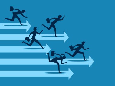 Yarış, performans karşılaştırması. İş adamları ok pistinde birbirleriyle yarışıyorlar. vektör