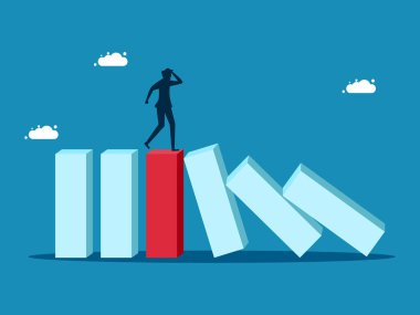 Kriz. Domino etkisi altında bir iş adamı. Vektör illüstrasyonu