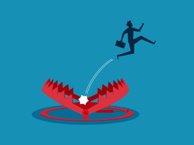 Kaçak iş felaketi. İş adamı ayı kapanı vektöründen atlıyor.