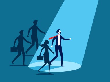 İş kavramları. Işık, diğer vektörlerden farklı olan iş insanları üzerinde parlıyor.