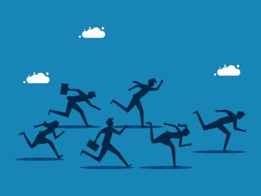 Rekabet. Çalışanlar ve iş adamları birbirlerine karşı yarışıyorlar. Vektör