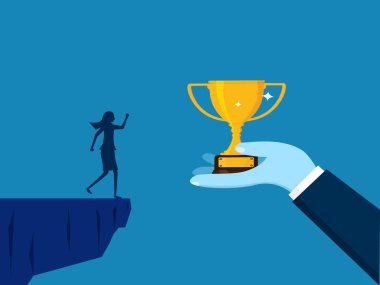 Olağanüstü çalışan ödülü. dev el bir iş kadını vektörüne ödül veriyor.