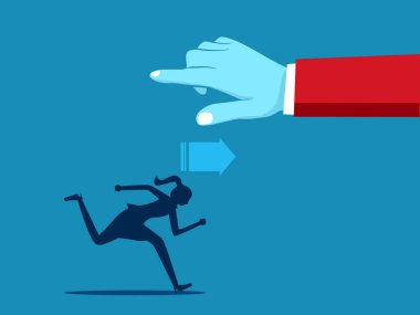 Emirlere karşı gelmek. İş kadını tam tersini yapar, büyük bir el ile işaret eder. vektör