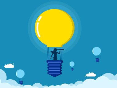 İş fırsatları. Balon vektöründe dürbün kullanan iş kadını