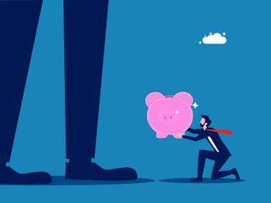 Vergi tahsilatı, rüşvet. Küçük işadamı büyük iş adamlarına tasarruf bankası veriyor. Vektör