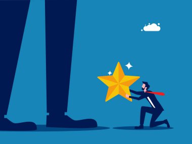 Onurlandırmak için. Küçük işadamı büyük insanlara yıldız verir. Vektör