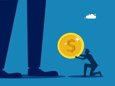 Vergi ödemek. Borçlarını öde Küçük işadamları paralarını büyük insanlara verirler. Vektör