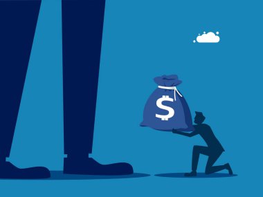 Devlete vergi ödemek. Küçük işadamı büyük adama para verir. Vektör