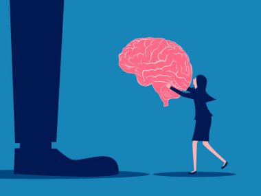 Fikir satıyorum. Küçük bir iş kadını beynini omuz silken bir iş adamına veriyor. Vektör