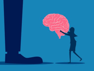 İstihbarat ver. Küçük iş kadını büyük bir iş adamına beyin verir. Vektör