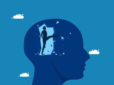 Alışılmışın dışında düşün. İş adamları geleneksel düşünmeyi bırakırlar. vektör