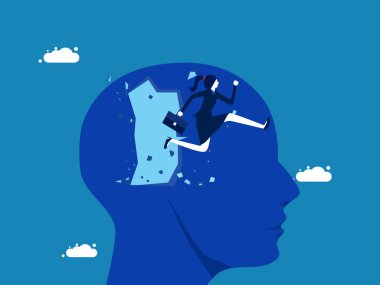 Alışılmışın dışında düşün. İş kadını geleneksel düşünce tarzını bozar. vektör