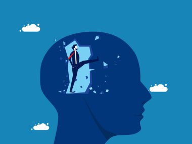 Yeni fikirler yaratmak için yaratıcılık. İş adamı beyin taşıyıcısını yok eder.