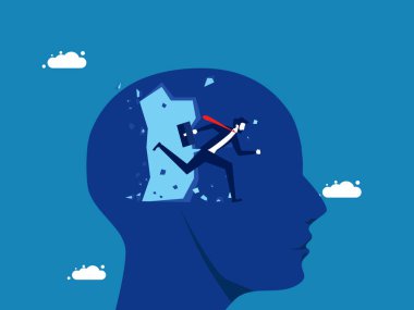 Yeni konsept. İş adamı kafasından çıkıyor. vektör