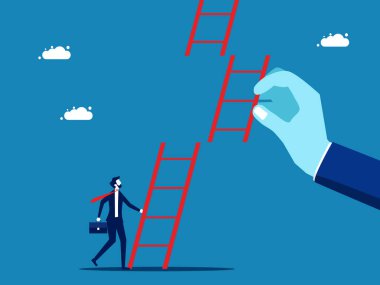 İş desteği. Büyük eller başarı merdivenine tırmanmaya yardım eder. vektör