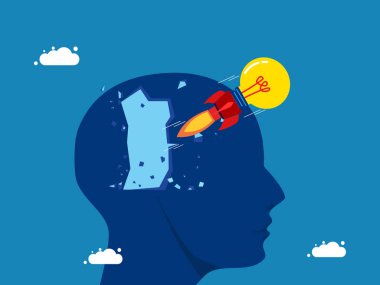 Yeni fikirlerin doğuşu. Roket lambaları büyük baş vektöründen uçar ve yok eder.