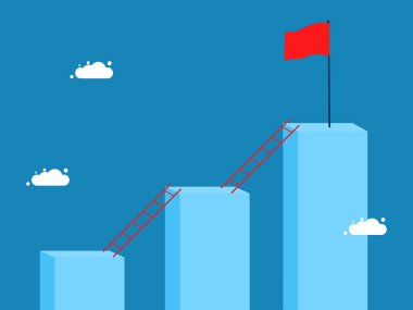 Gelişme, iş büyümesi. Bir çubuk grafik vektöründe adım adım ilerleyin