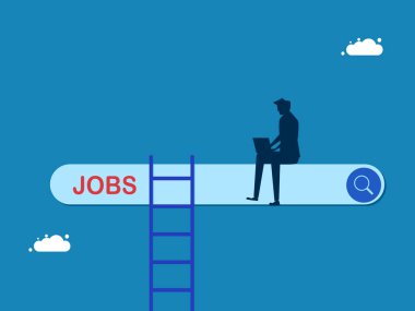 Çalışanlar iş ararlar. Arama çubuğu vektörü üzerinde iş arayan iş adamı