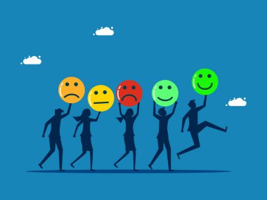 Davranışlar ve motivasyon kavramları. Farklı duygu vektörleri gösteren iş adamları takımı