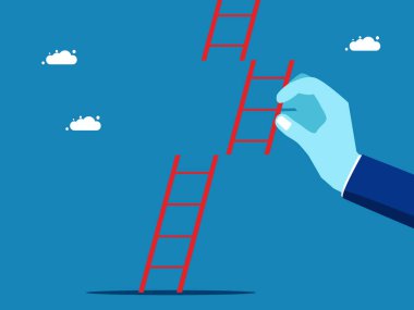 İş desteği. Büyük eller başarı merdivenini tırmanmaya yardım eder. vektör