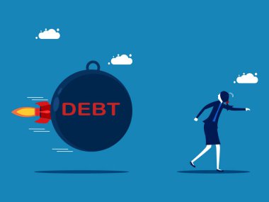 İpotek temerrüt konsepti. İş kadını çelik top vektöründen kaçıyor