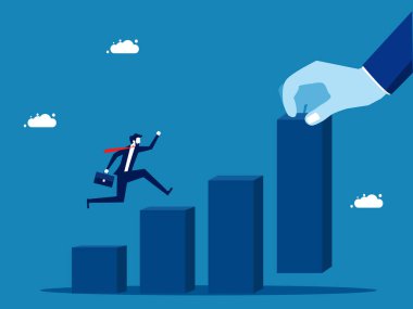 Yardımla işi büyütmek. İş adamı, dev bir el vektörünün yardımıyla grafiği yukarı çıkarıyor.