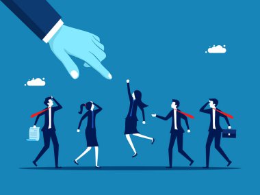 Personel alımı ya da eleman alımı. İş adamı iş başvurusunda bulunan vektörü işaret ediyor