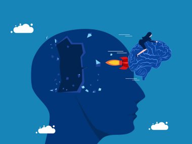 Yeni bir fikir. İş kadını fikri beyin vektöründe bırakıyor