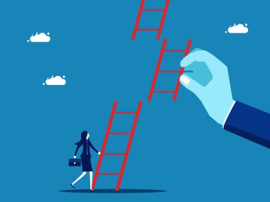 Kariyer hedeflerine ulaşmak için destek. İşadamı merdivenleri bağlamak için büyük bir yardım eliyle merdivenleri tırmanır. vektör