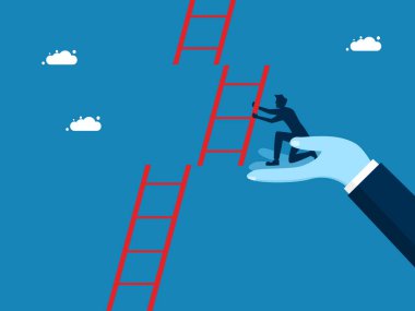 İş desteği. Adam meslektaş vektörü için merdiven yapımına yardım ediyor