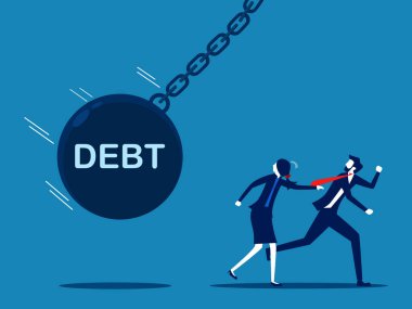 İpotek temerrüt konsepti. İş adamı top vektöründen kaçıyor