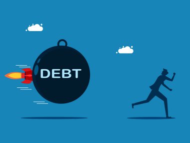 Borcumu ödeyecek param yok. İşadamı roket vektörüyle sıkışan borçtan kaçıyor