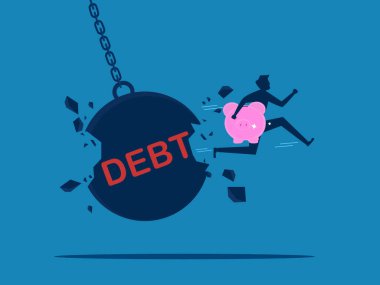 Finansal sorunları çöz. İş adamı tasarruf vektörüyle borç vektörünü açıyor