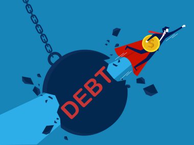 Finansal sorunları çöz. İş adamı tasarruf vektörüyle borç vektörünü açıyor