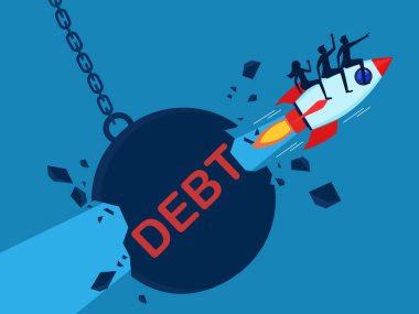 Borç ödeme ekibi. İş lideri borç vektöründe roket gibi uçuyor