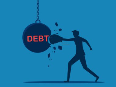 Borçları ödeme özgürlüğü. İş adamı borç topu vektörünü yumrukladı