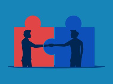 İşbirliği anlaşmalar yapar. İş adamı bulmaca vektörünü bağla