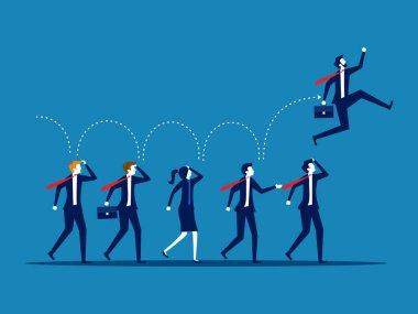 Kişisel çıkarlar görmek. İş adamı hedef vektörüne ulaşmak için diğerlerinin üzerinden atlıyor