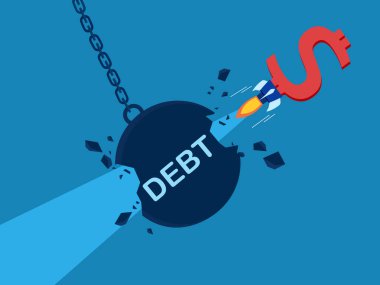 Dolar borç topu vektör ilüstrasyonuna çarpıyor