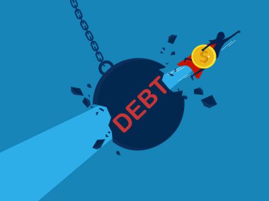 Finansal sorunları çöz. İş kadını tasarruf vektörüyle borç vektörünü açıyor